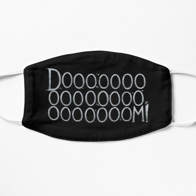 Doooooom Black face mask with "DOOOOOOOOOOOOOM" written in white letters